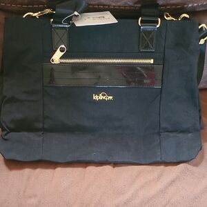 Kipling Black Kellyn Bag with Gold Accents